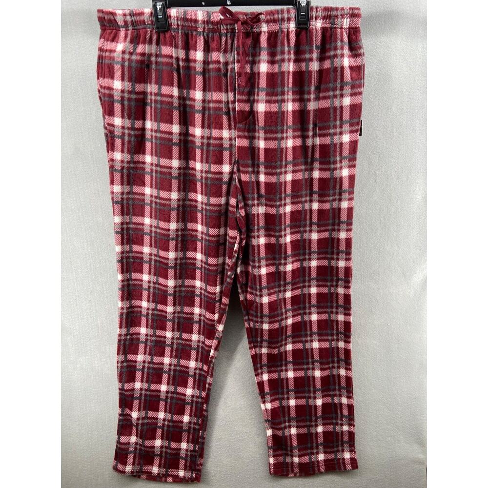 Greg Norman Pajama Pants Mens Sz 2XL Red‎ Gray Plaid Fleece Drawstring